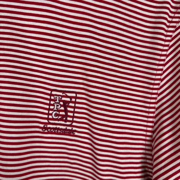 TPC Scottsdale x Oxford Golf Red Striped All Cotton Collared Polo Shirt MEDIUM - Picture 2 of 8